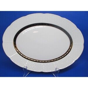 Baum Bros Renaissance Black By Thun 12 1/2" X 9" Platter And 4 Footed Cups VGC